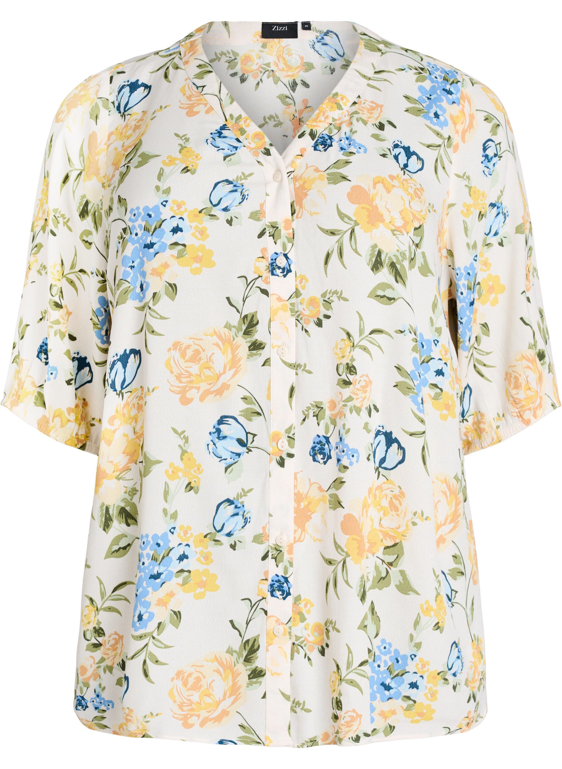 Zizzi Bluse aus Viskose mit Print und Knopfverschluss, Vanille, Packshot image number 0