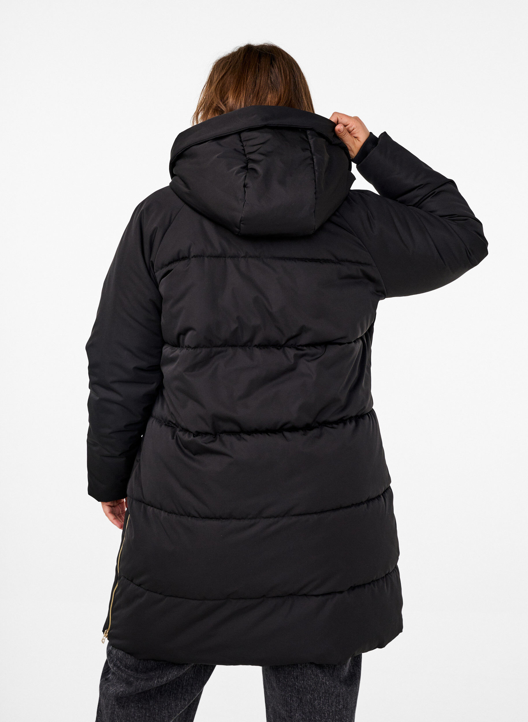 Zizzi Pufferjacke mit Kapuze, Schwarz, Model image number 2