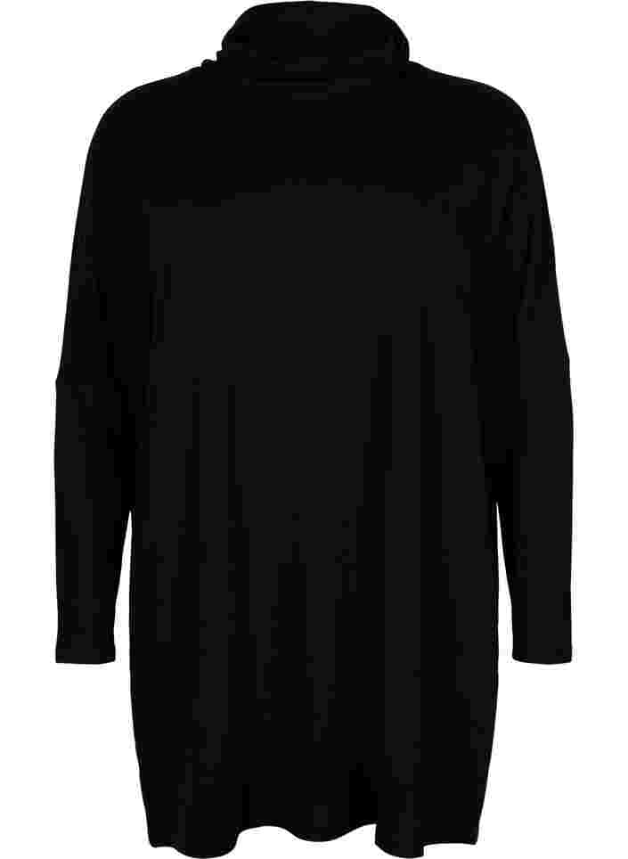 Tunika mit langen Ärmeln und hohem Kragen, Black, Packshot image number 0