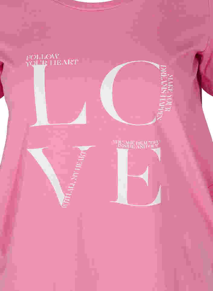 Kurzärmeliges Baumwoll-T-Shirt mit Aufdruck, Cyclamen LOVE, Packshot image number 2