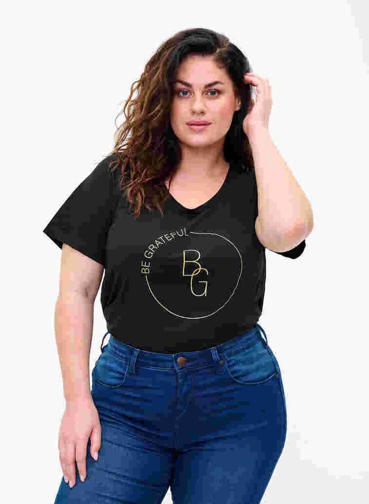 Kurzarm T-Shirt mit Print, Black BG, Model
