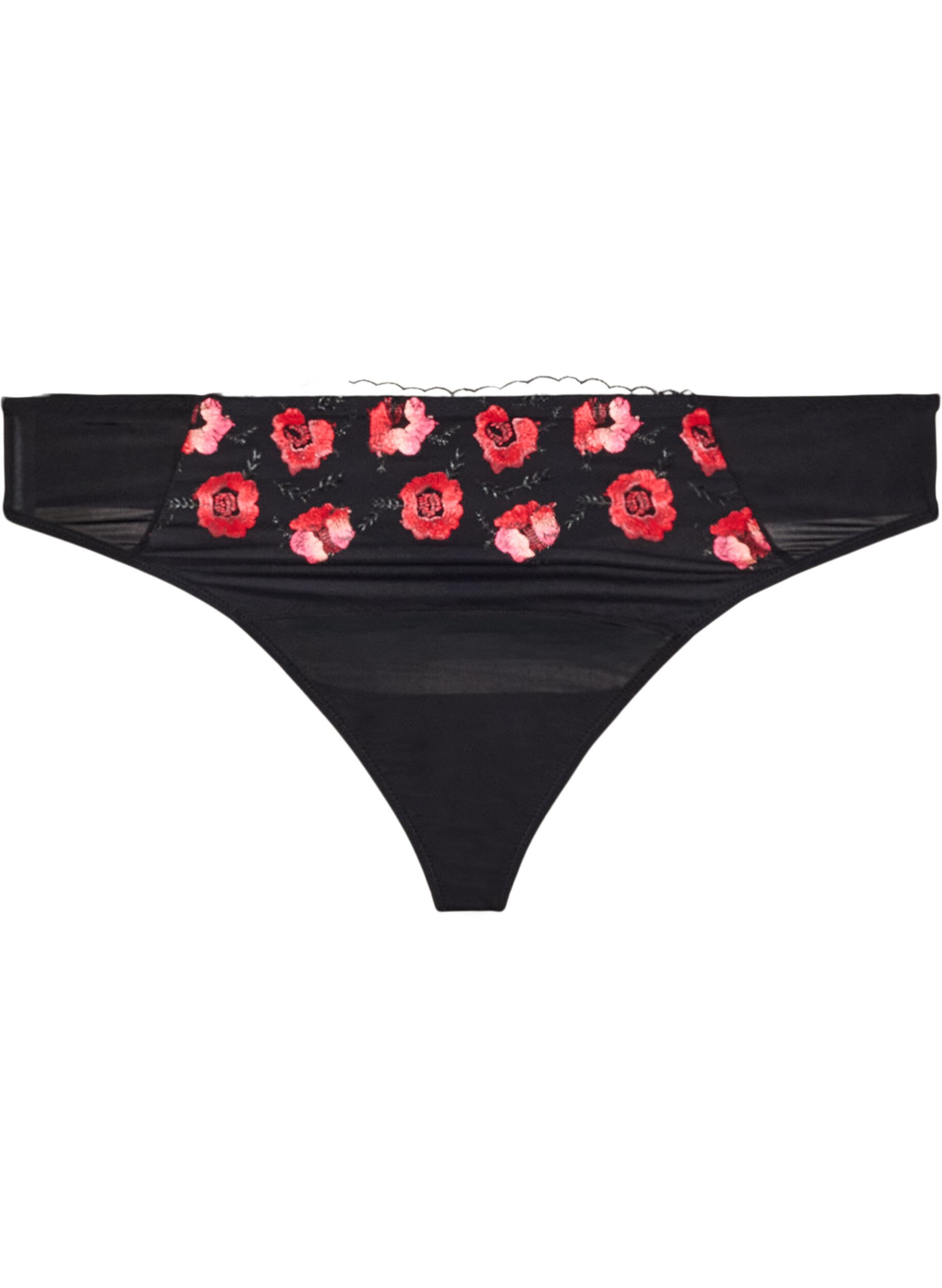 ZizziString aus Mikrofaser mit gebl&uuml;mter Stickerei, Schwarz, Packshot image number 0