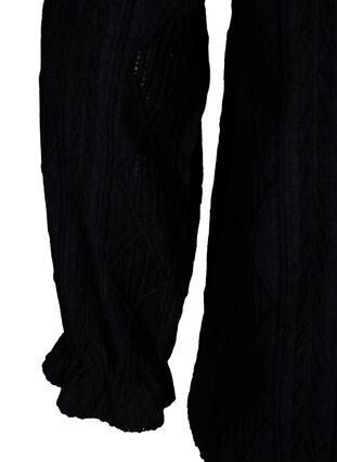 Bluse mit Rüschendetails und einem Ton in Ton gehaltenen Muster, Black, Packshot image number 3