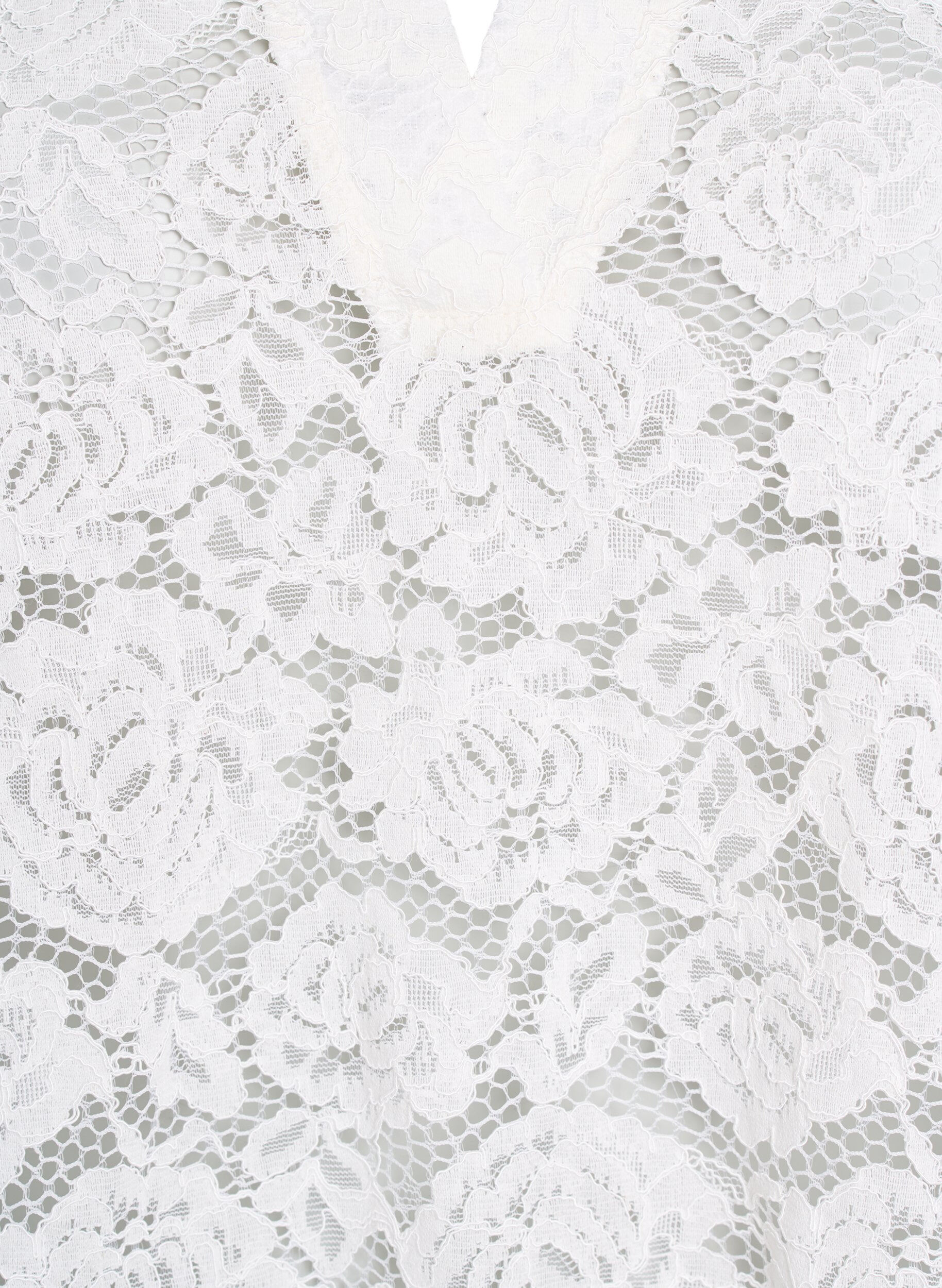 Zizzi Spitzenbluse mit Kragen und V-Ausschnitt, Vanille, Packshot image number 2