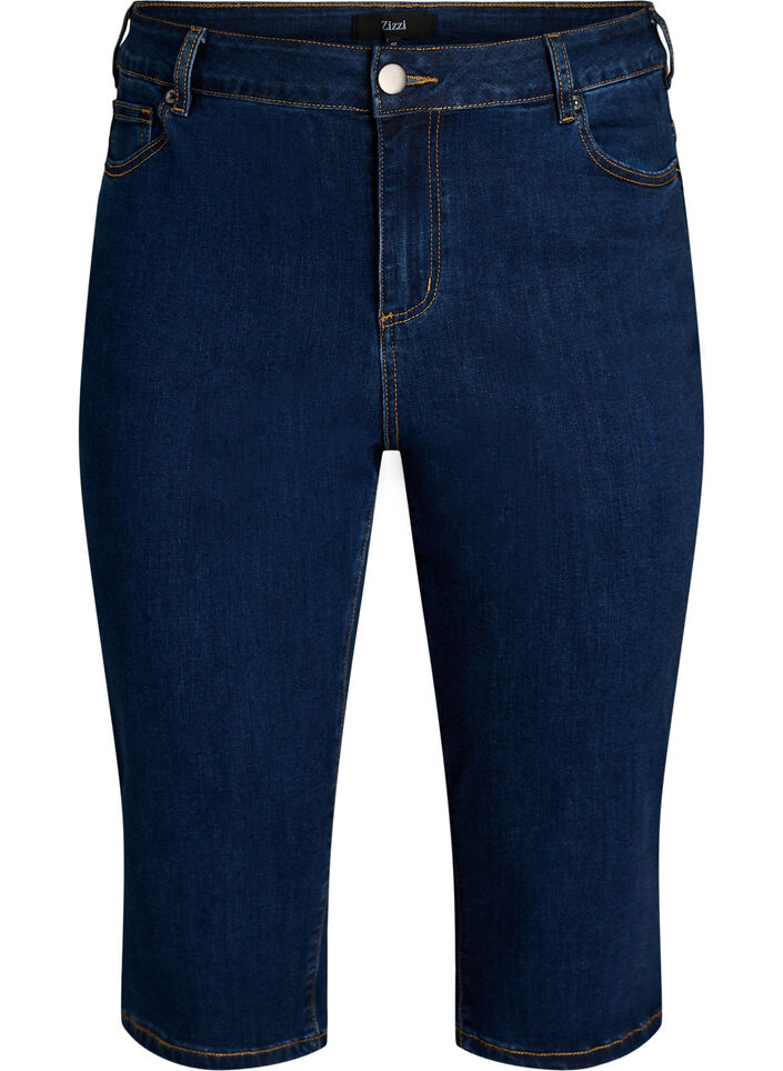 Hoch taillierte Slim Fit Caprihose aus Stretch-Denim, Blau, Packshot image number 0