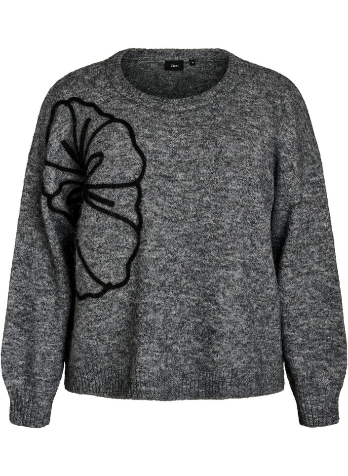 Pullover mit Blumenapplikation, Grau, Packshot image number 0