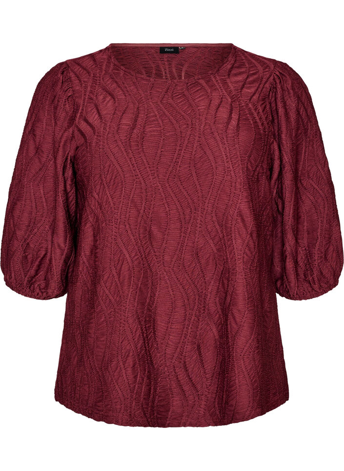 Bluse mit Struktur und 3/4-&Auml;rmeln, Rot, Packshot image number 0