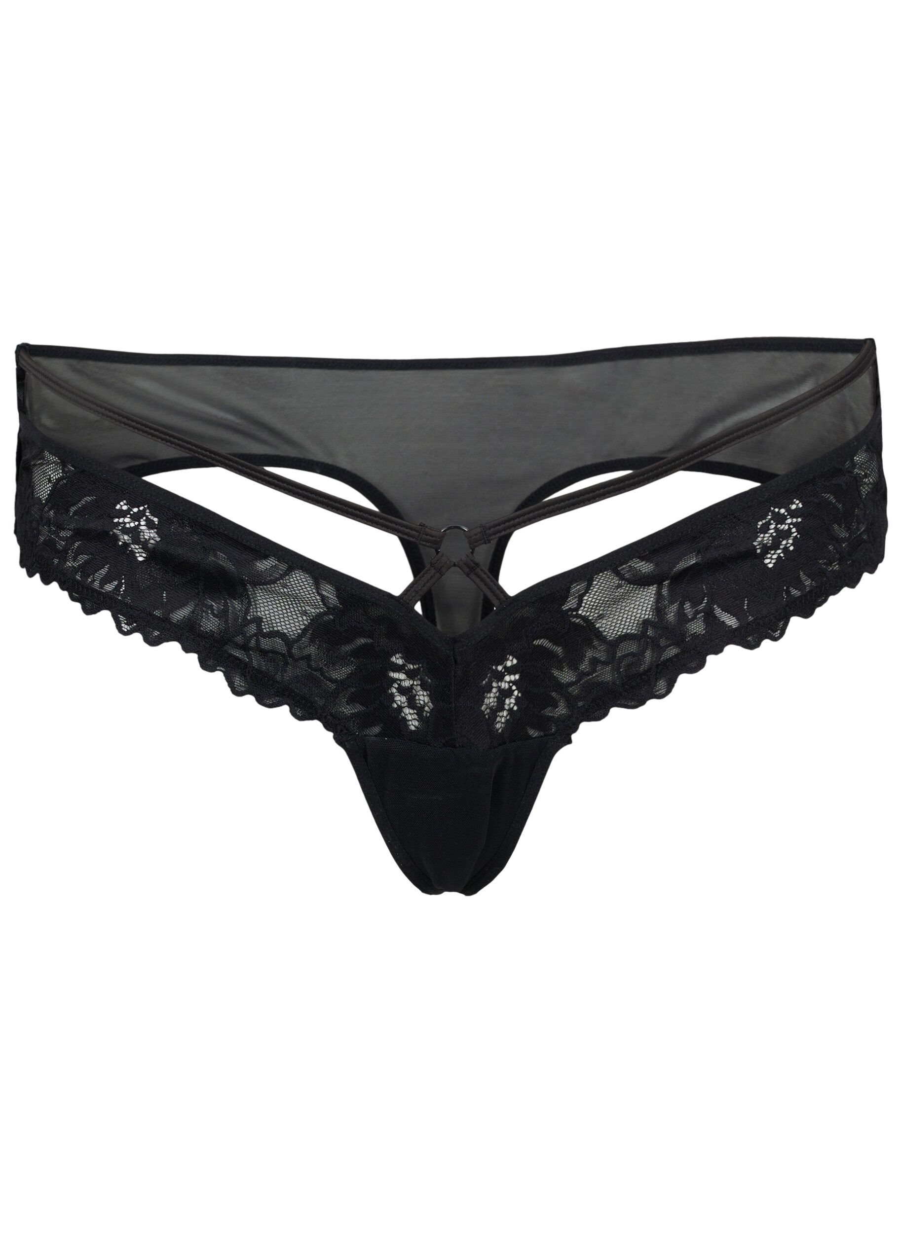 Zizzi Spitzen G-String mit Mesh, Black, Packshot image number 0
