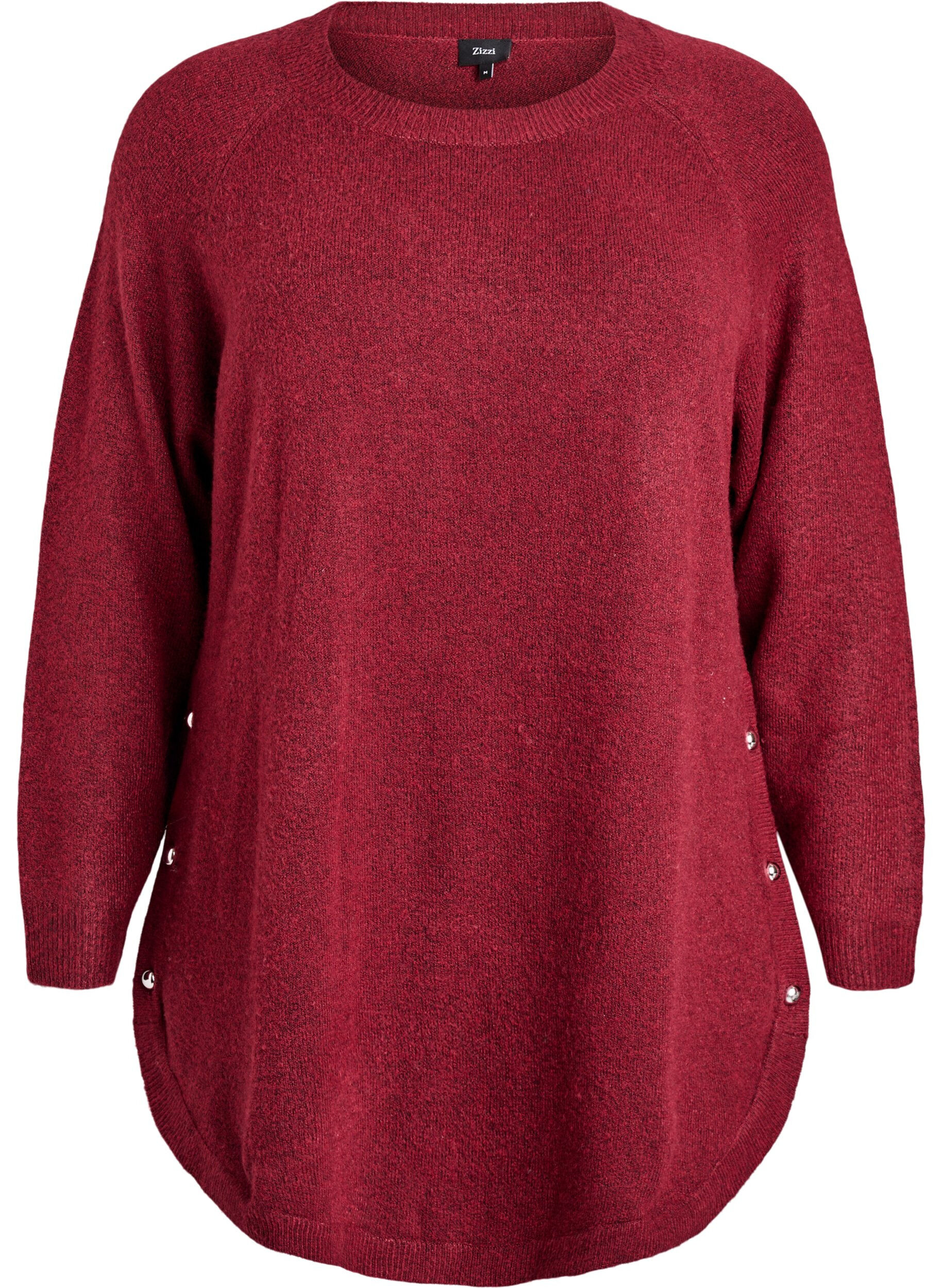 ZizziLange Strickbluse mit Kugelkn&ouml;pfen, Dunkles Bordeaux, Packshot image number 0