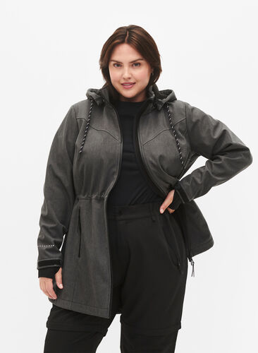 Weiche Schale Jacke mit abnehmbarer Kapuze, Dark Grey Melange, Model image number 0