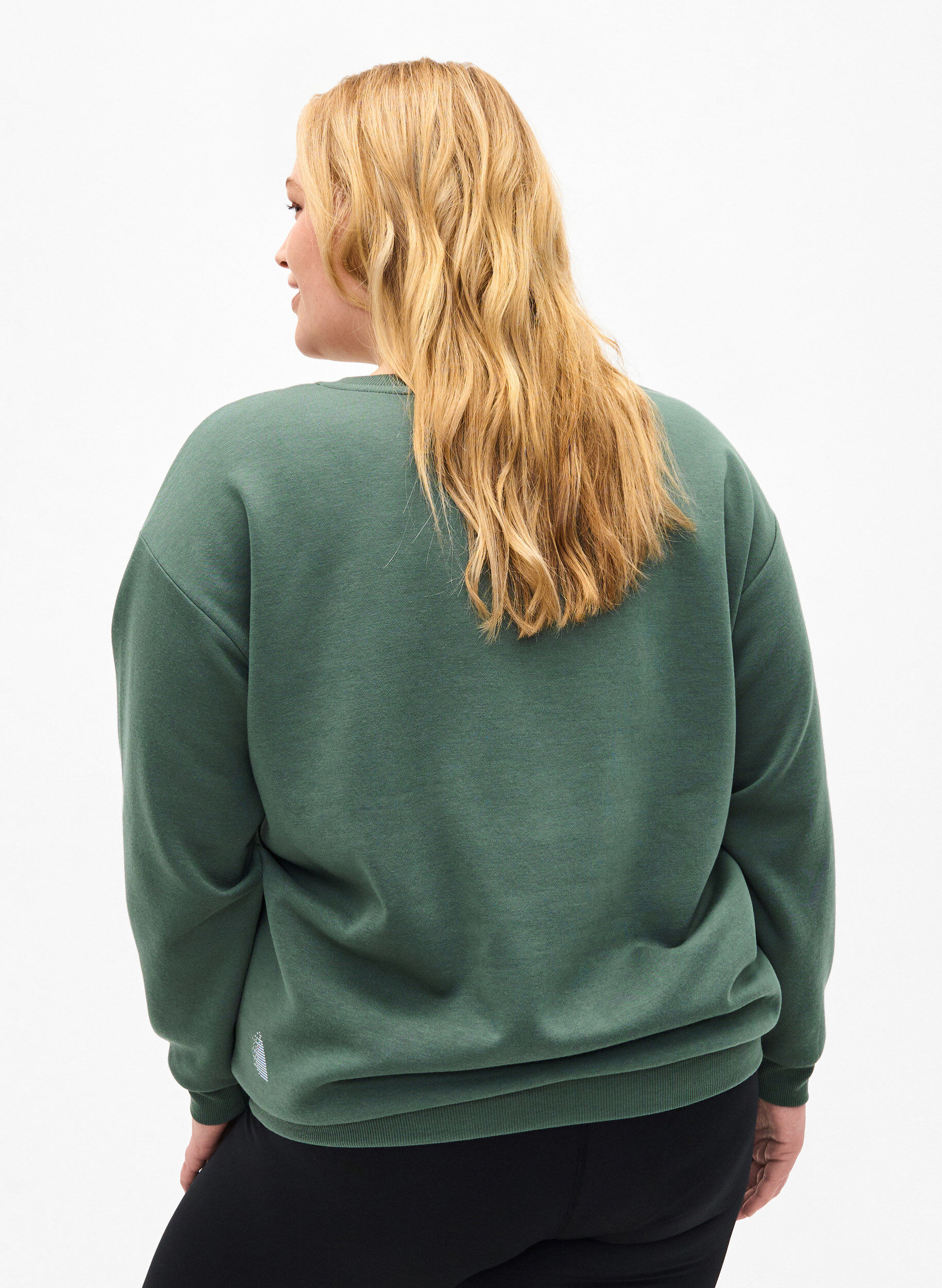 Zizzi Sweatshirt mit Frottee-Schriftzug, Gr&uuml;n, Model image number 2