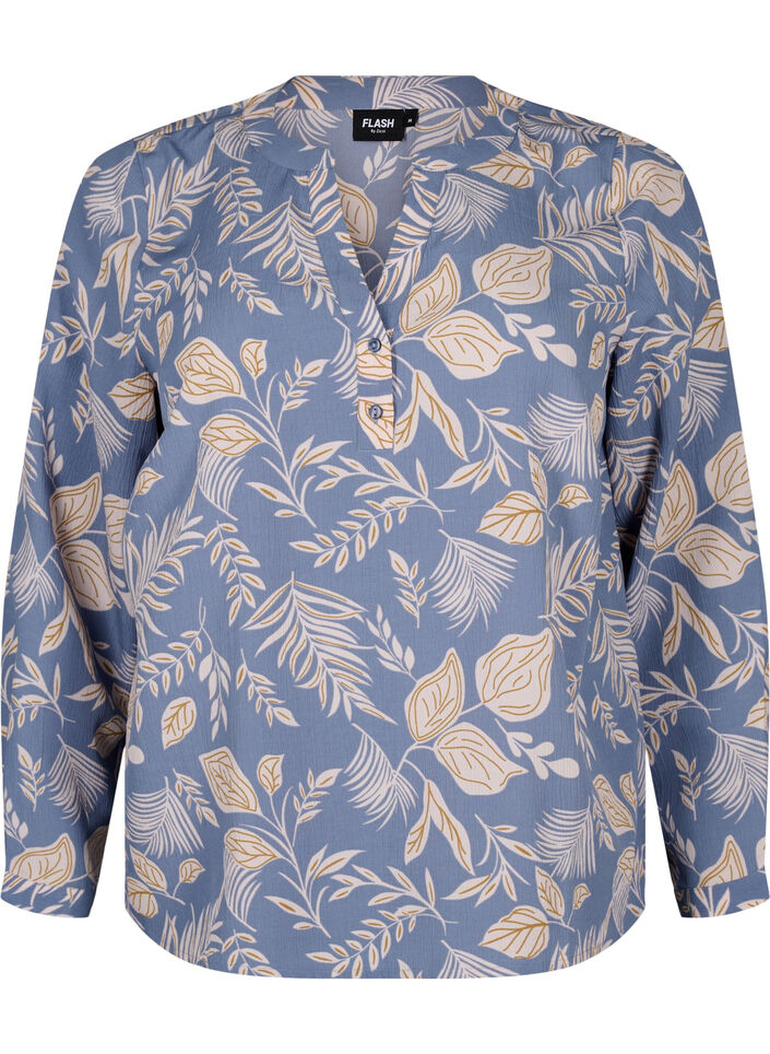 FLASH – Langärmlige Bluse mit Druck, Delft AOP, Packshot image number 0