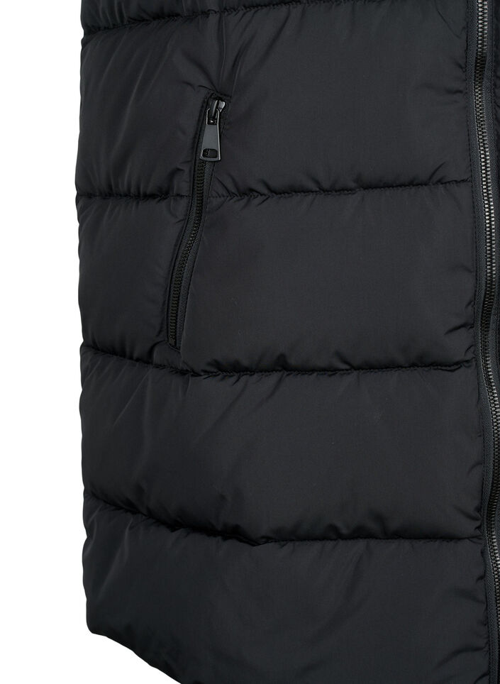 Langer Weste mit Kapuze und Taschen, Schwarz, Packshot image number 3
