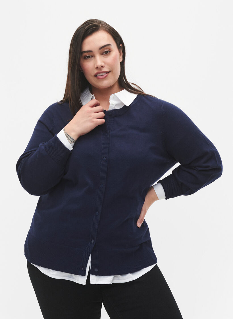 Viskose-Strickjacke mit Knöpfen, Navy Blazer, Model image number 0