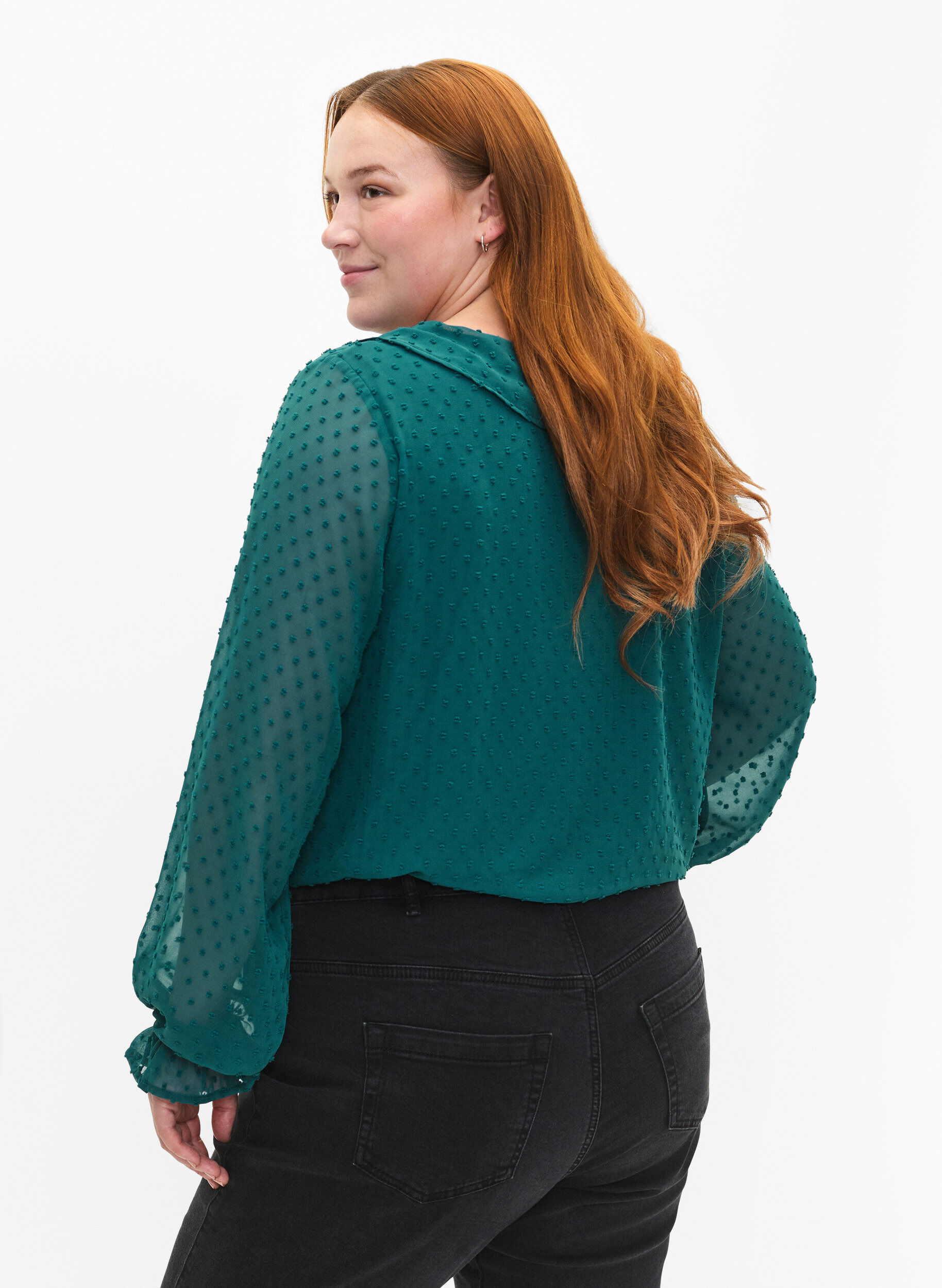 Zizzi Bluse mit R&uuml;schen und gepunkteter Textur, Shaded Spruce, Model image number 1