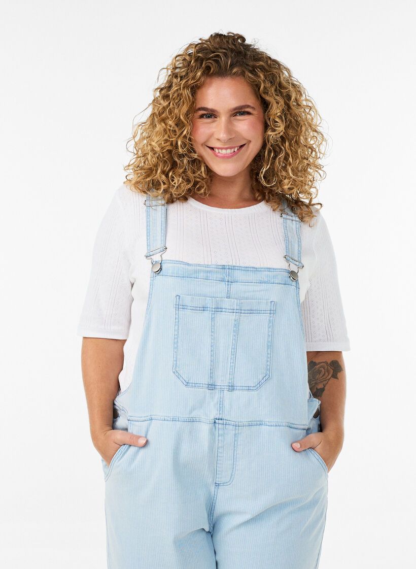 Gestreifte Jeans-Latzhosen, Blau, Model image number 2