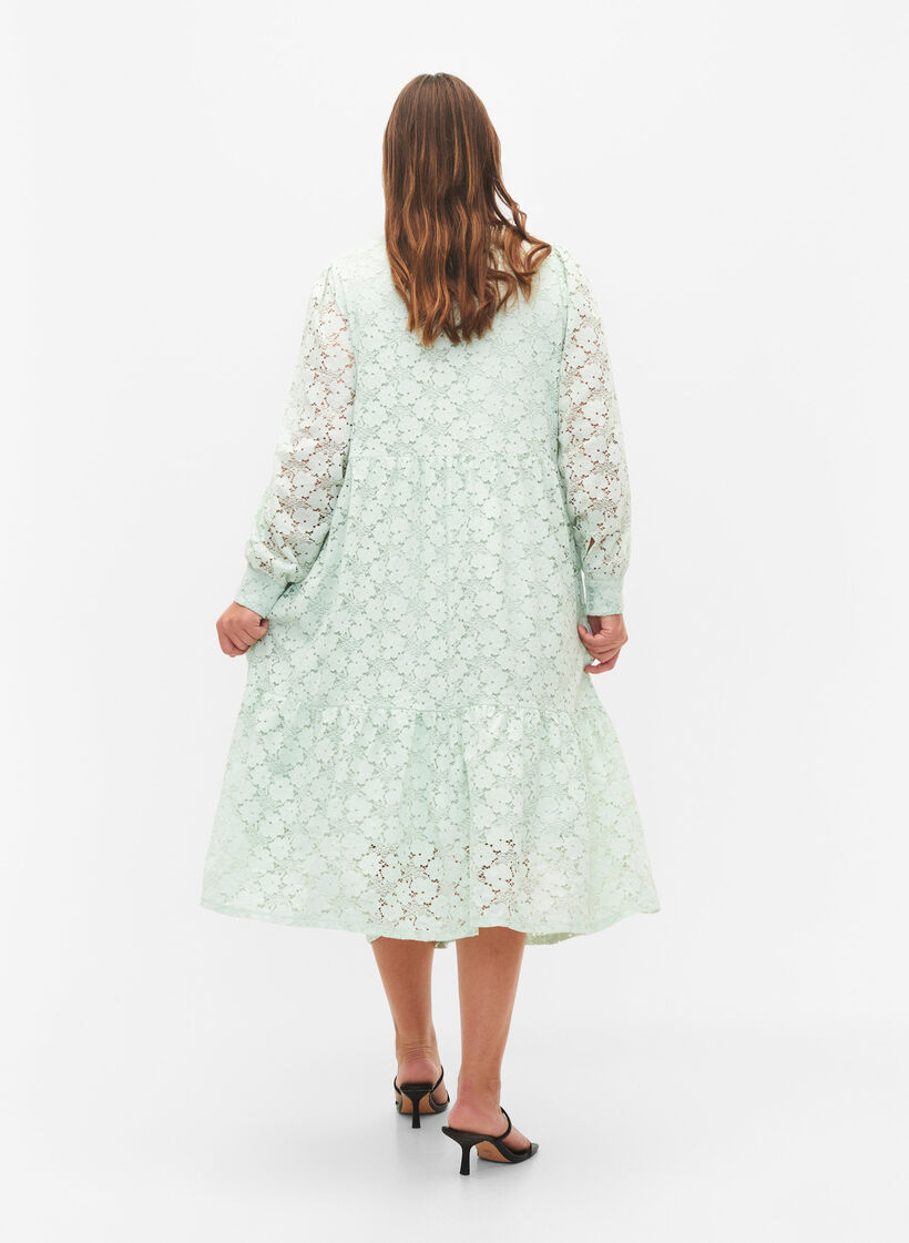 Spitze Kleid mit langen Ärmeln, Pastel Green , Model image number 1