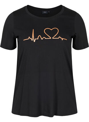 Kurzarm Schlaf-T-Shirt aus Baumwolle, Black HEART COPPER, Packshot image number 0