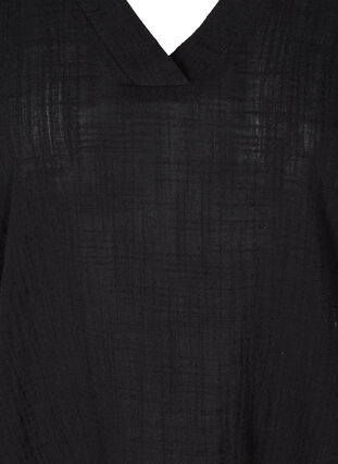 Kurzarm Bluse aus Baumwolle mit V-Ausschnitt, Black, Packshot image number 2