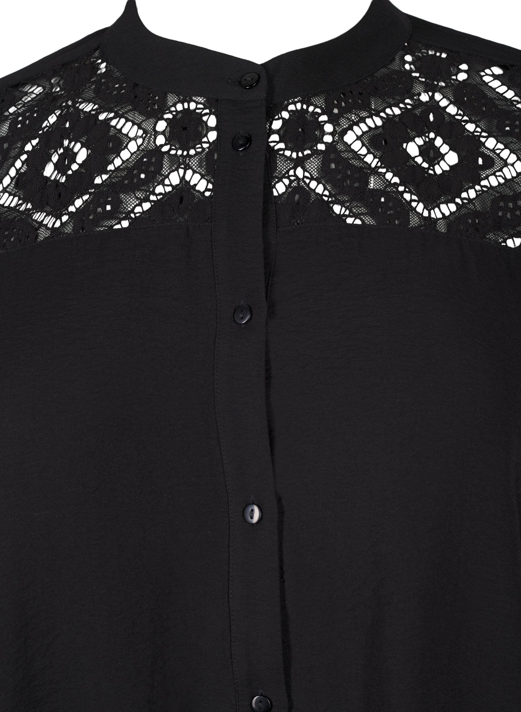 Zizzi Langes Viskose-Shirt mit Spitzendetail, Black, Packshot image number 2