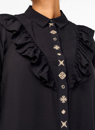 Hemdblusenkleid mit Rüschen und Stickereien - Schwarz - Gr. 42-64 