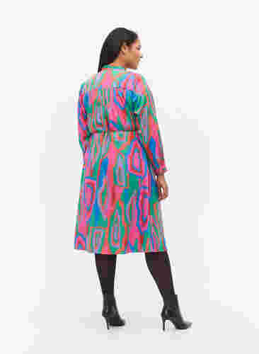Bedrucktes Wickelkleid mit langen Ärmeln, Colorfull Art Print, Model image number 1