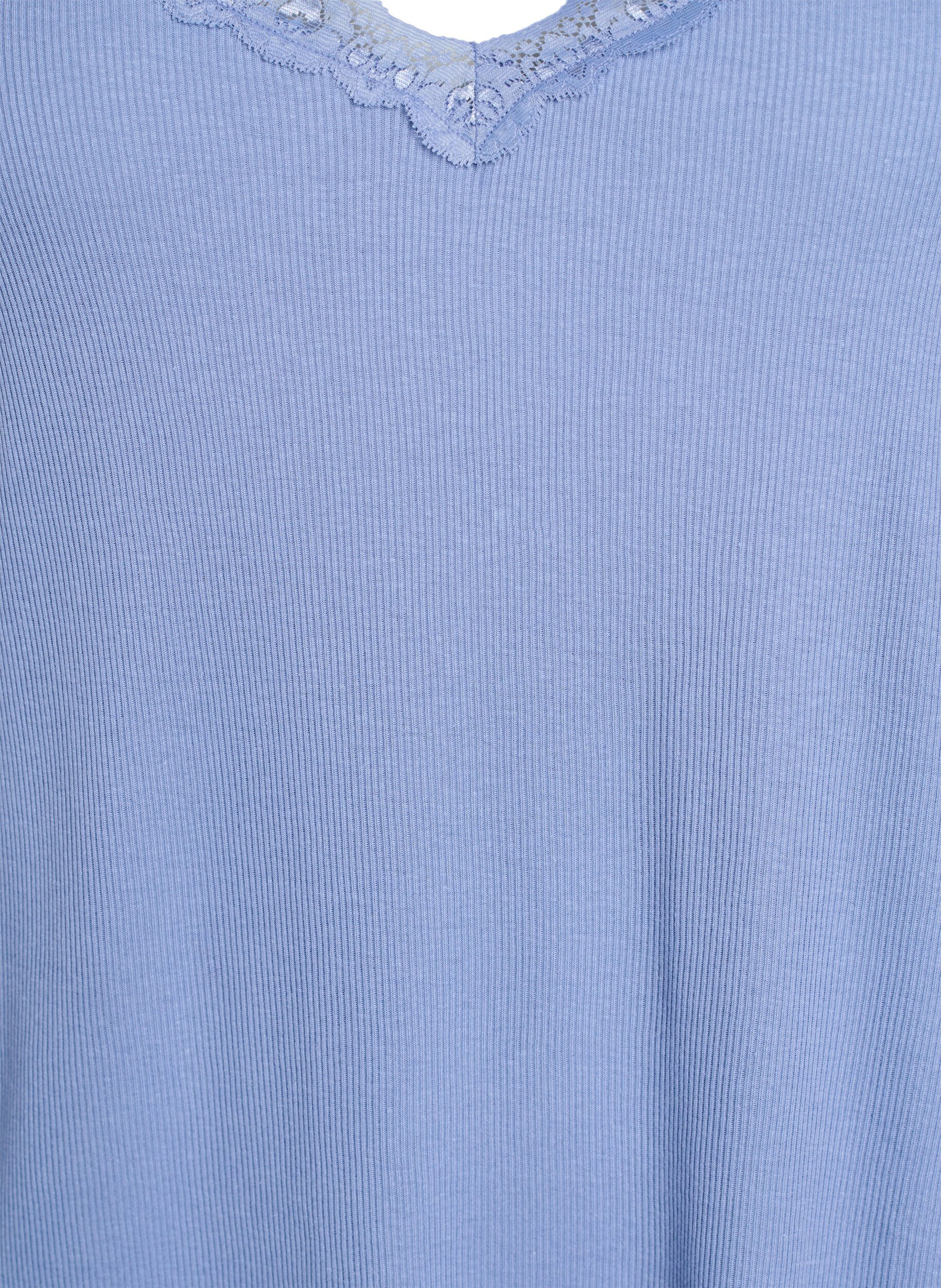 Zizzi Nachthemd mit Spitzensaum, Blau, Packshot image number 2