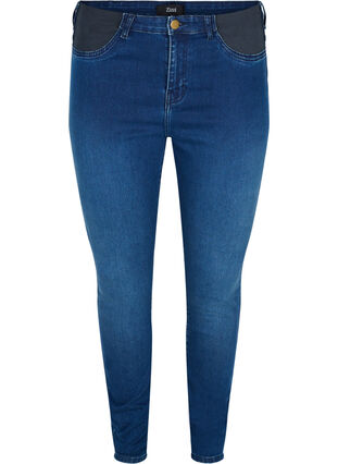 Super slim Amy Jeans mit Gummizug in der Taille, Dark blue denim, Packshot image number 0