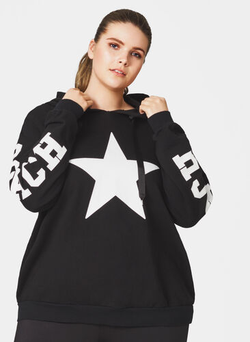Sweatshirt mit Kapuze, Black w. white star, Model image number 0