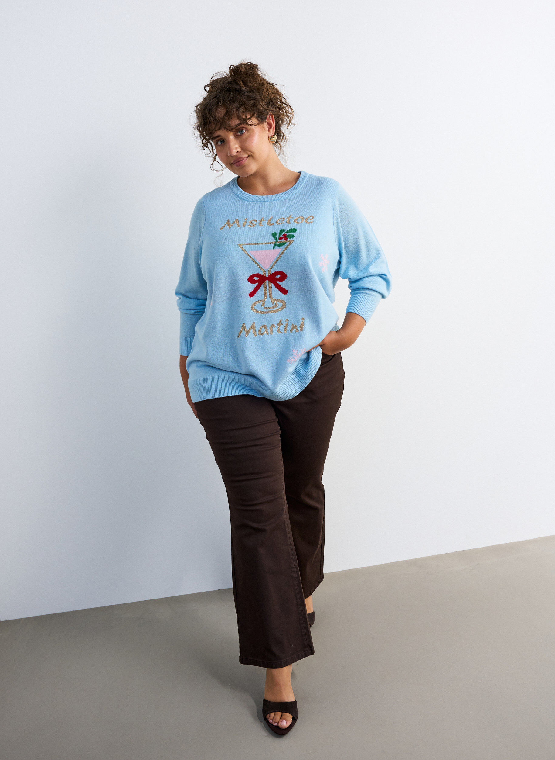 ZizziStrickbluse mit Weihnachtsmotiv, Blau, Model image number 1