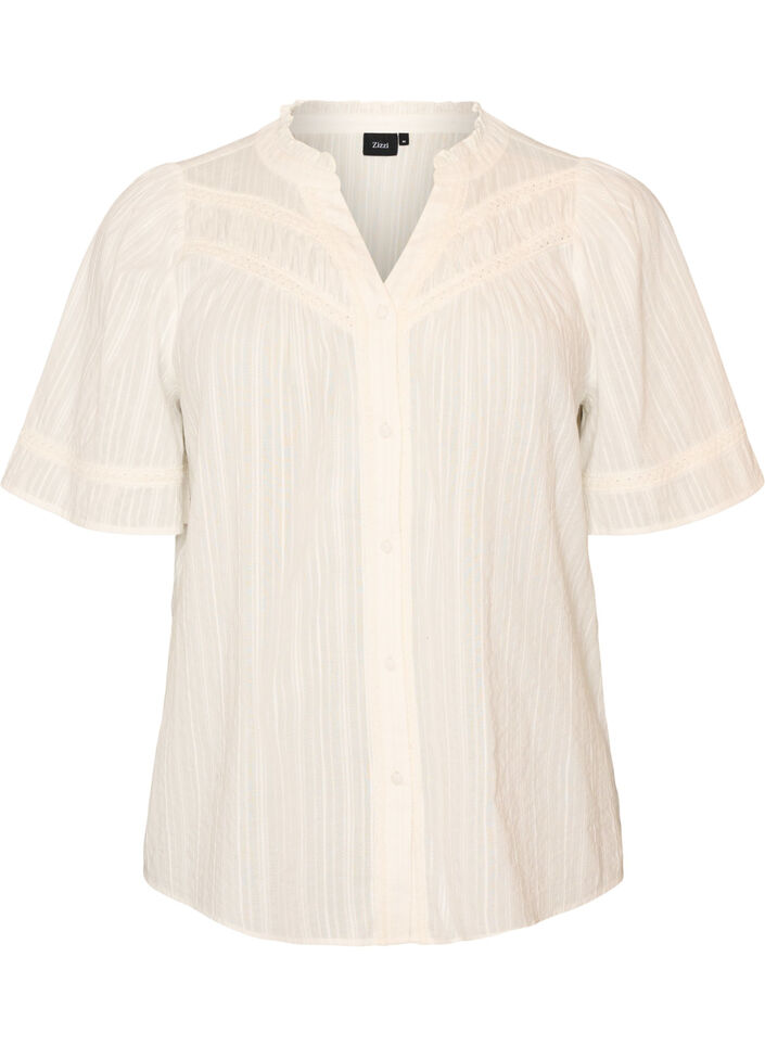Bluse aus Baumwolle mit Zierb&auml;ndern, Vanille, Packshot image number 0