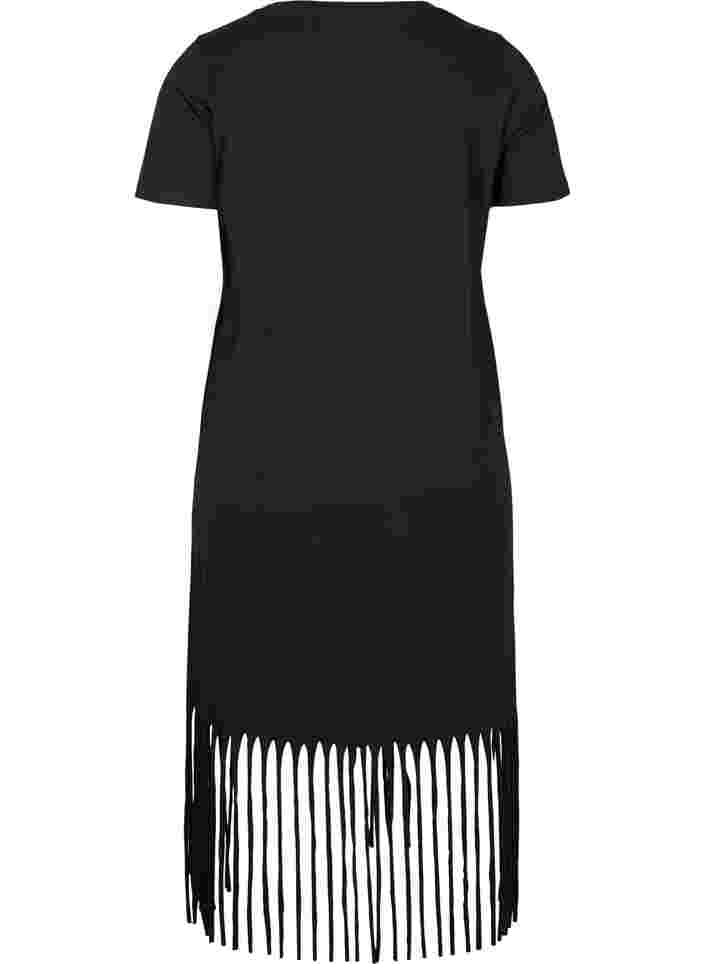 Kurzärmeliges Baumwollkleid mit Fransen, Black, Packshot image number 1