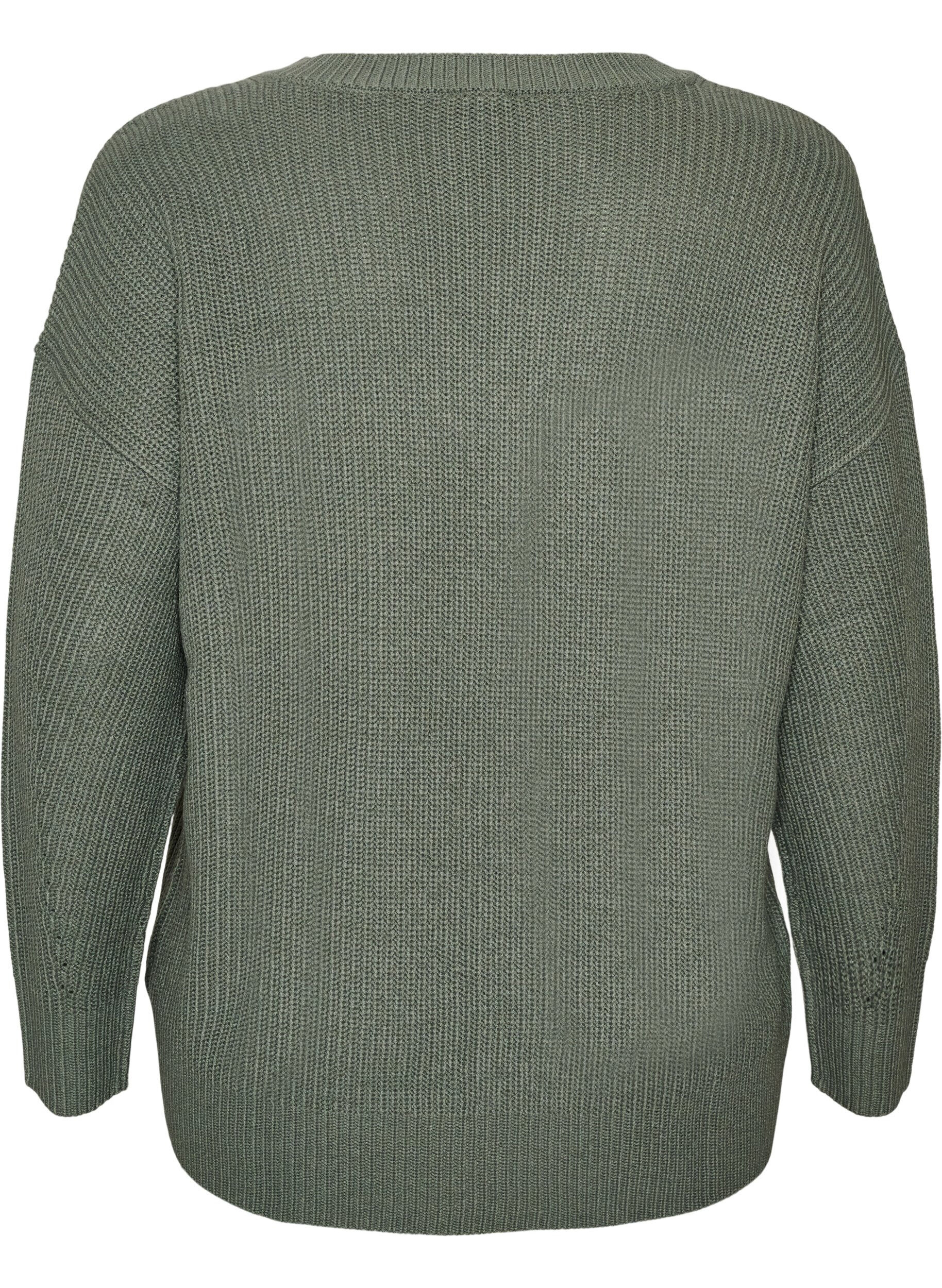 ZizziLange Rippstrickbluse mit V-Ausschnitt, Gr&uuml;n, Packshot image number 1