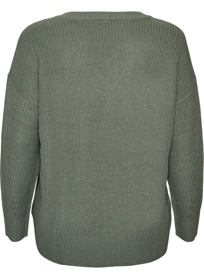 Lange Rippstrickbluse mit V-Ausschnitt, Gr&uuml;n, Packshot image number 1