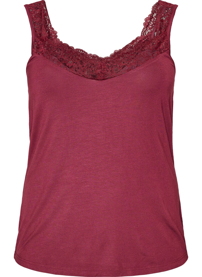 Top aus Viskose mit Spitze, Rot, Packshot image number 0