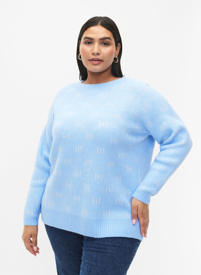 Gemusterter Pullover, Blue Bell/Birch, Model image number 0