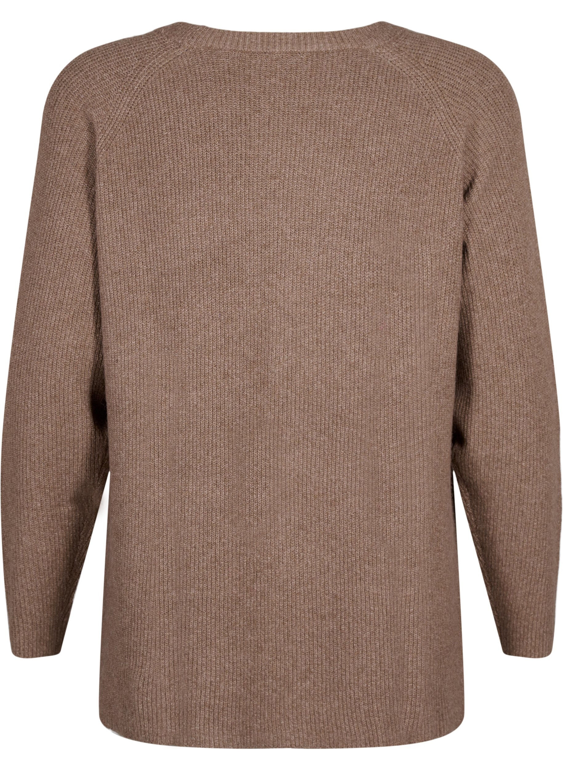 Zizzi Melange-Pullover mit Seitenschlitz, Walnut/White Mel., Packshot image number 1