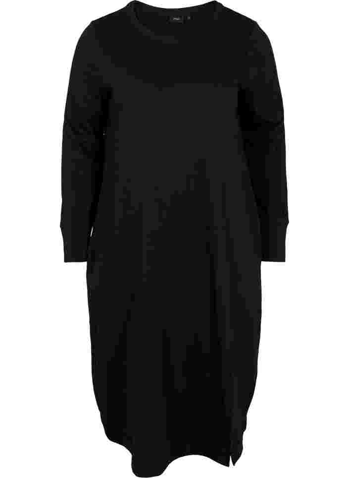 Sweatshirtkleid aus Baumwolle mit Taschen, Black, Packshot image number 0