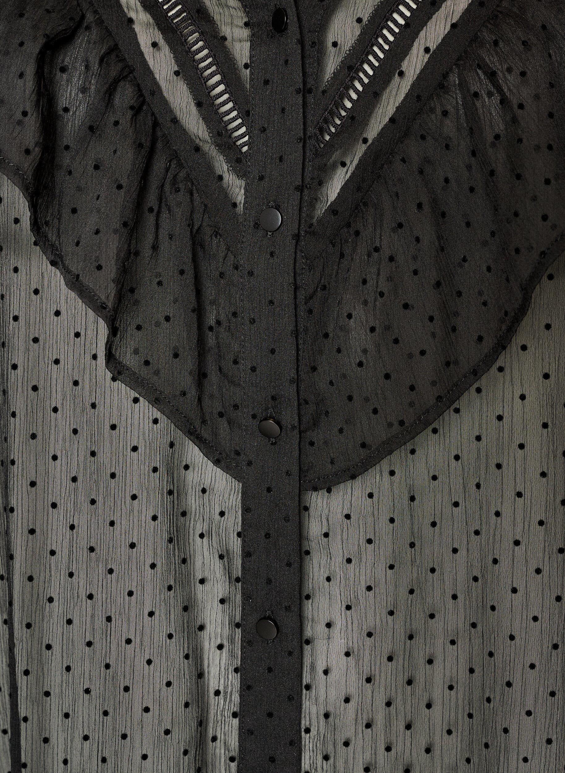 ZizziMidikleid aus einem leichten, transparenten Stoff mit Punkten und R&uuml;schen, Schwarz, Packshot image number 2
