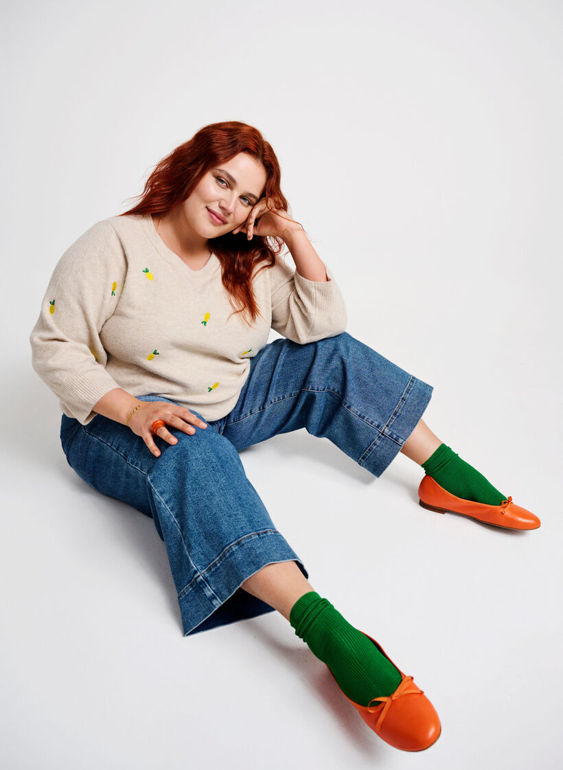 3/4-Ärmel-Strickbluse mit Zitronen, P. Stone Mel. Lemon, Image image number 0