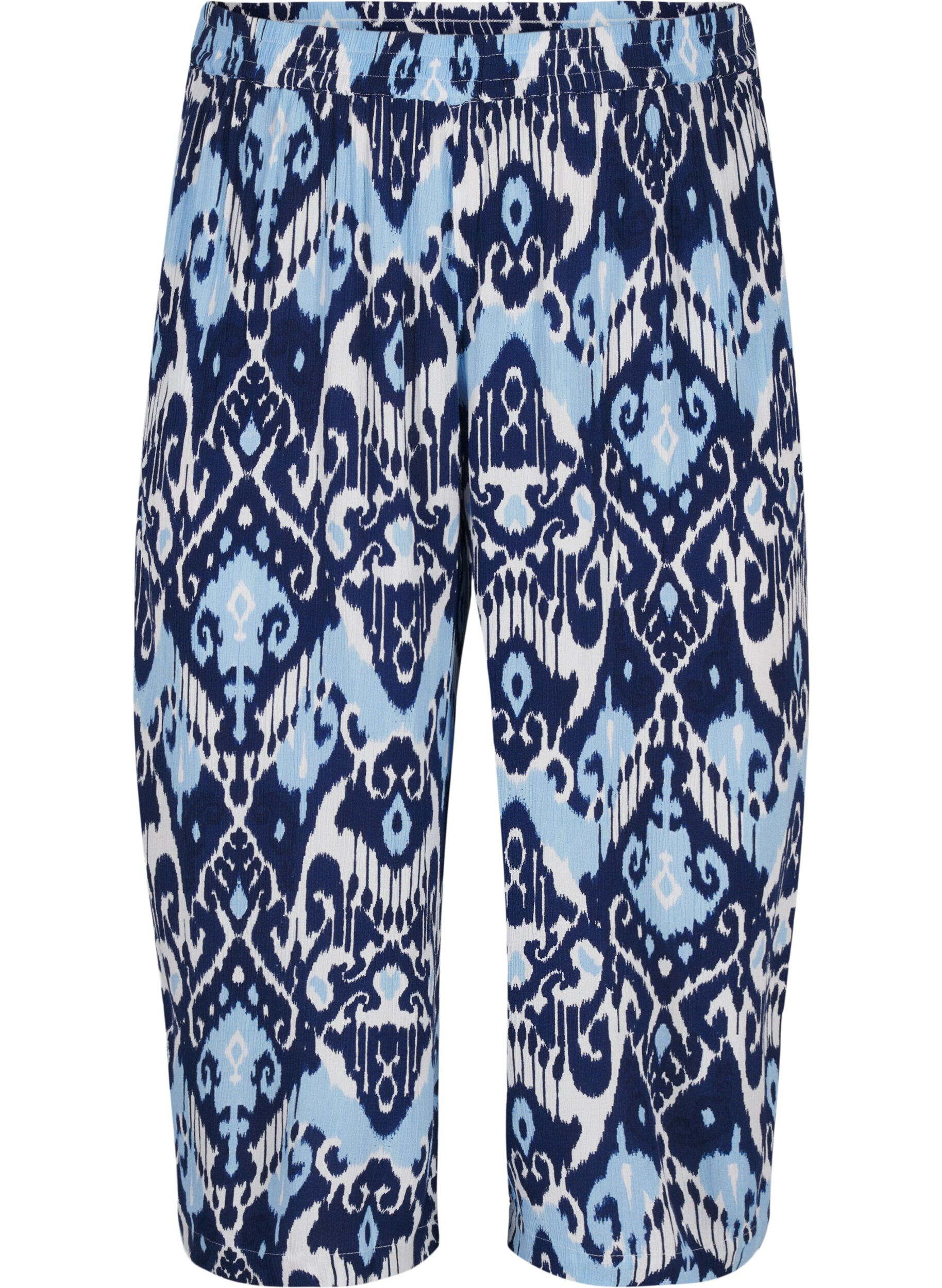 Zizzi Culotte-Hose aus Viskose mit Aufdruck, Blue Ethnic AOP, Packshot image number 0