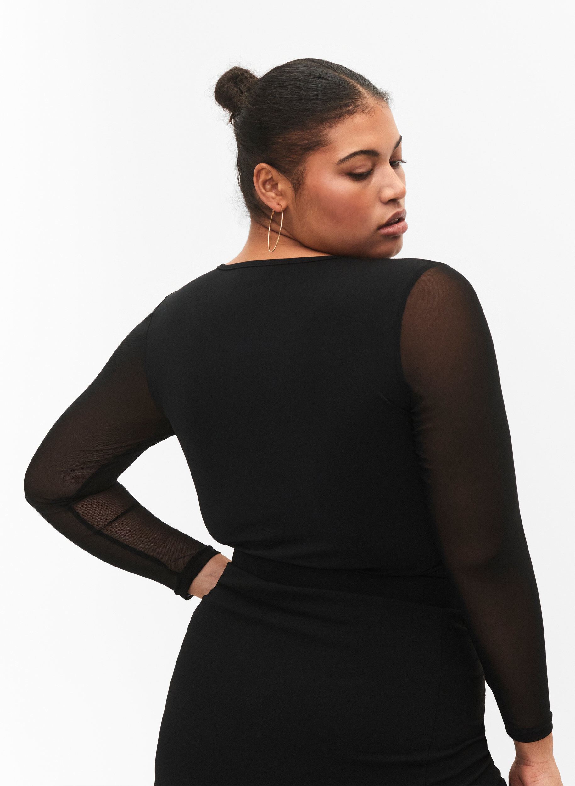 Zizzi Eng anliegender Bodystocking mit Mesh, Black, Model image number 1