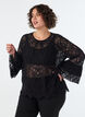 Spitzenbluse mit langen Trompeten&auml;rmeln und R&uuml;schen, Schwarz, Model image number 0