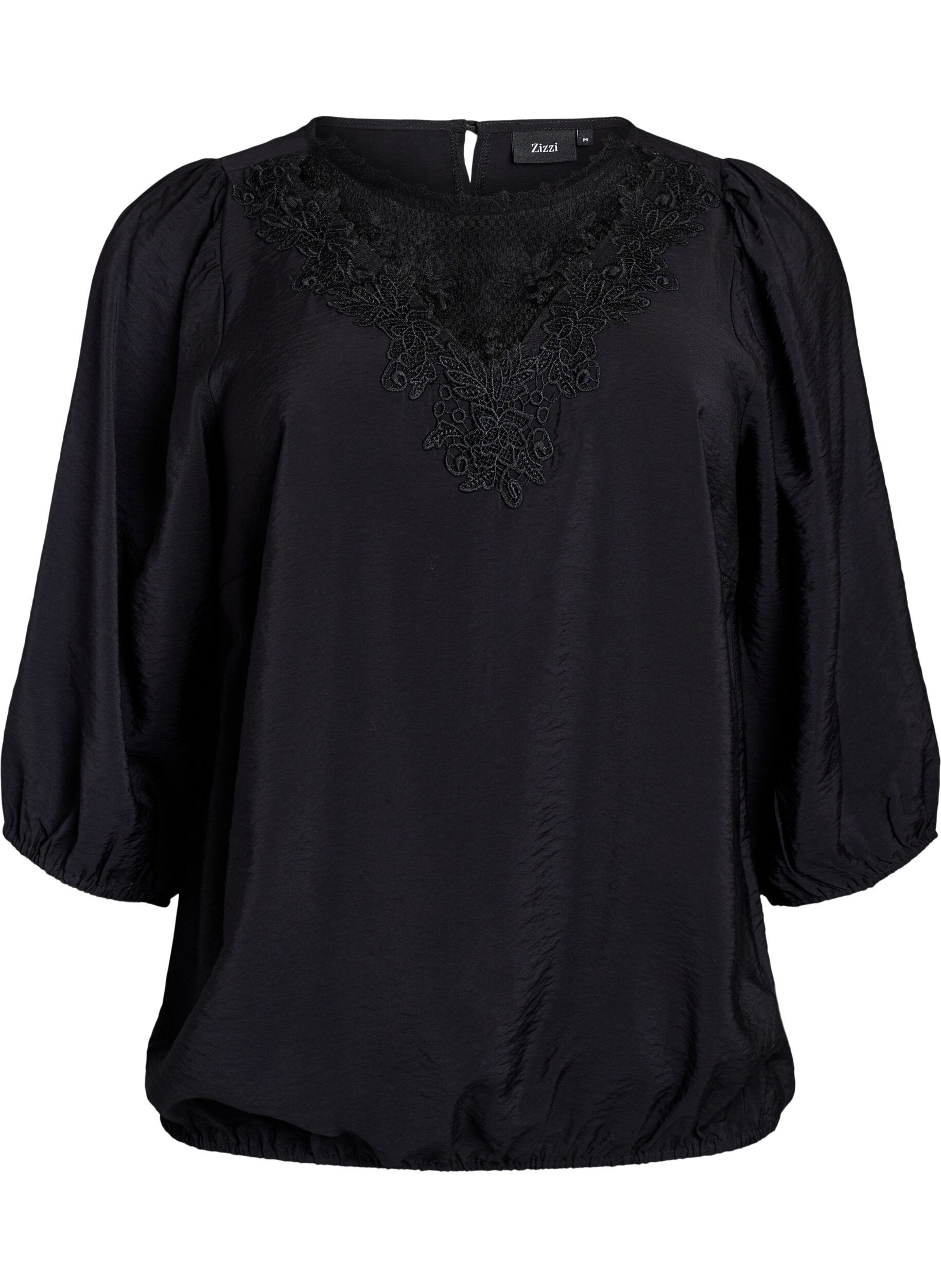 Zizzi Bluse aus Spitze mit 3/4-&Auml;rmeln, Schwarz, Packshot image number 0