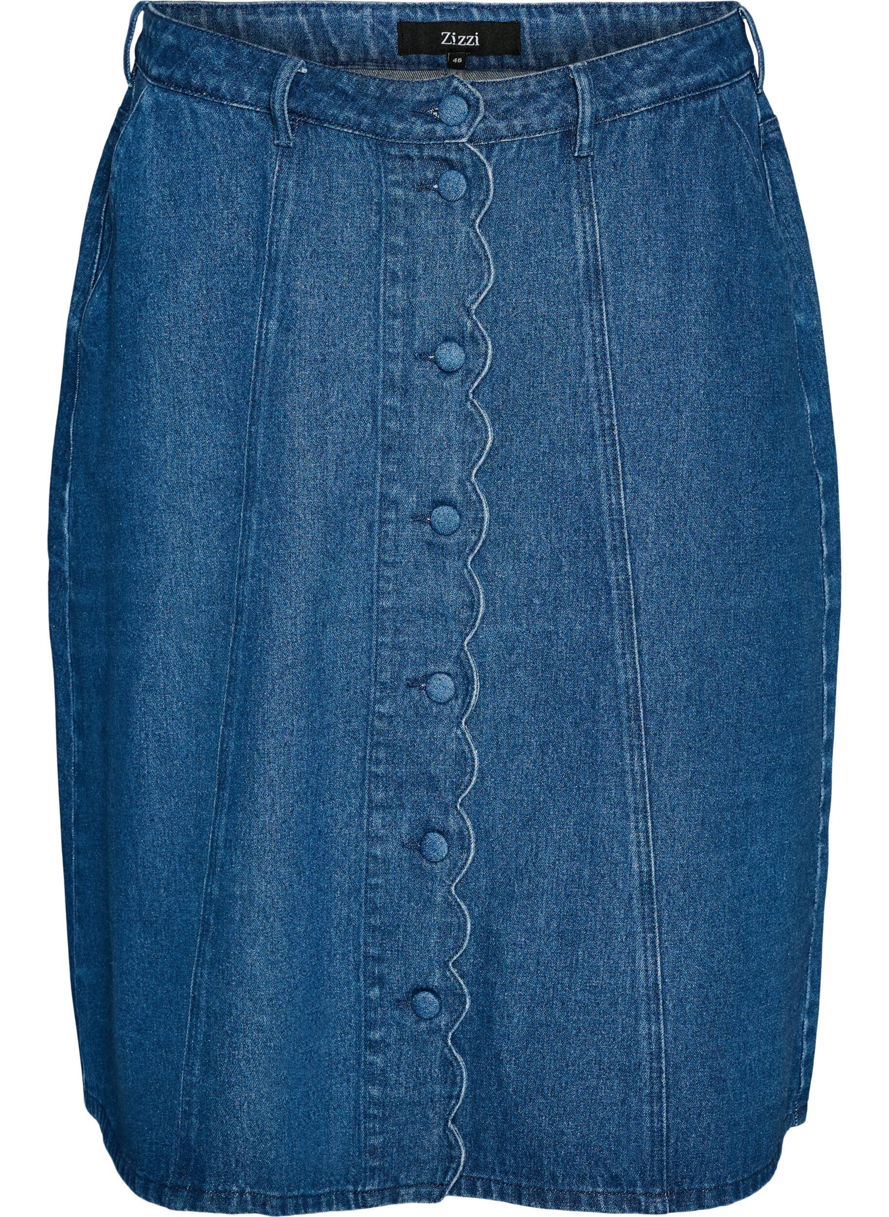 ZizziA-Linien-Jeansrock mit gewellter Knopfleiste, Blau, Packshot image number 0