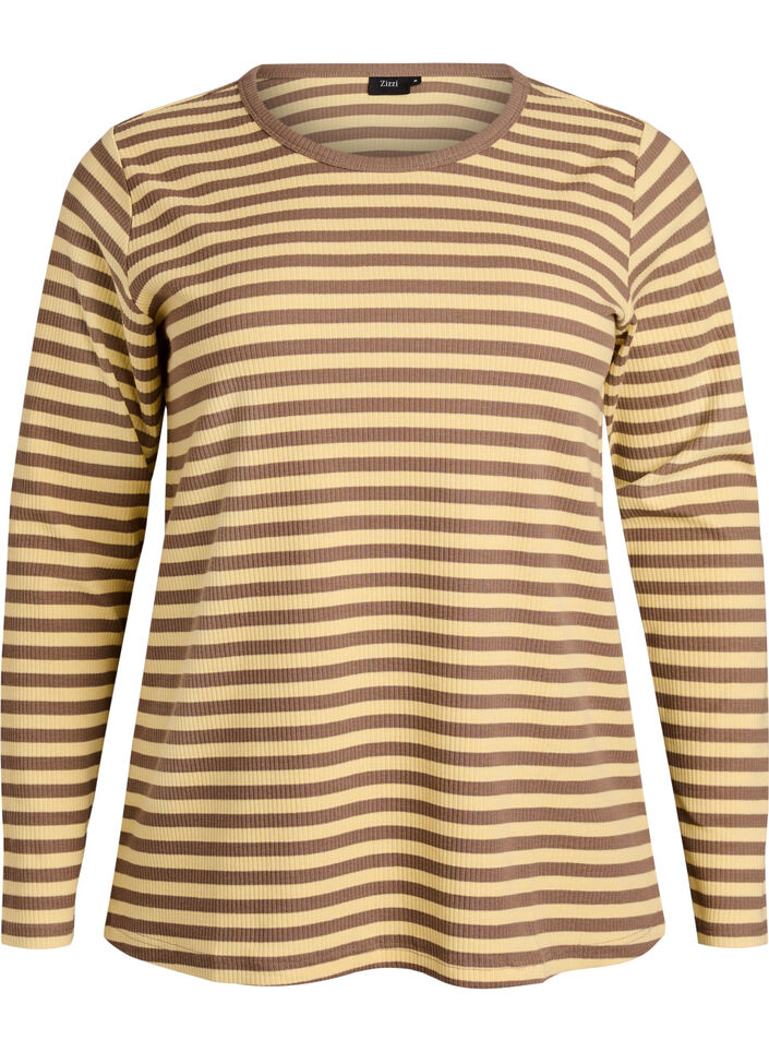 Gestreifte Bluse mit langen &Auml;rmeln, Braun, Packshot image number 0