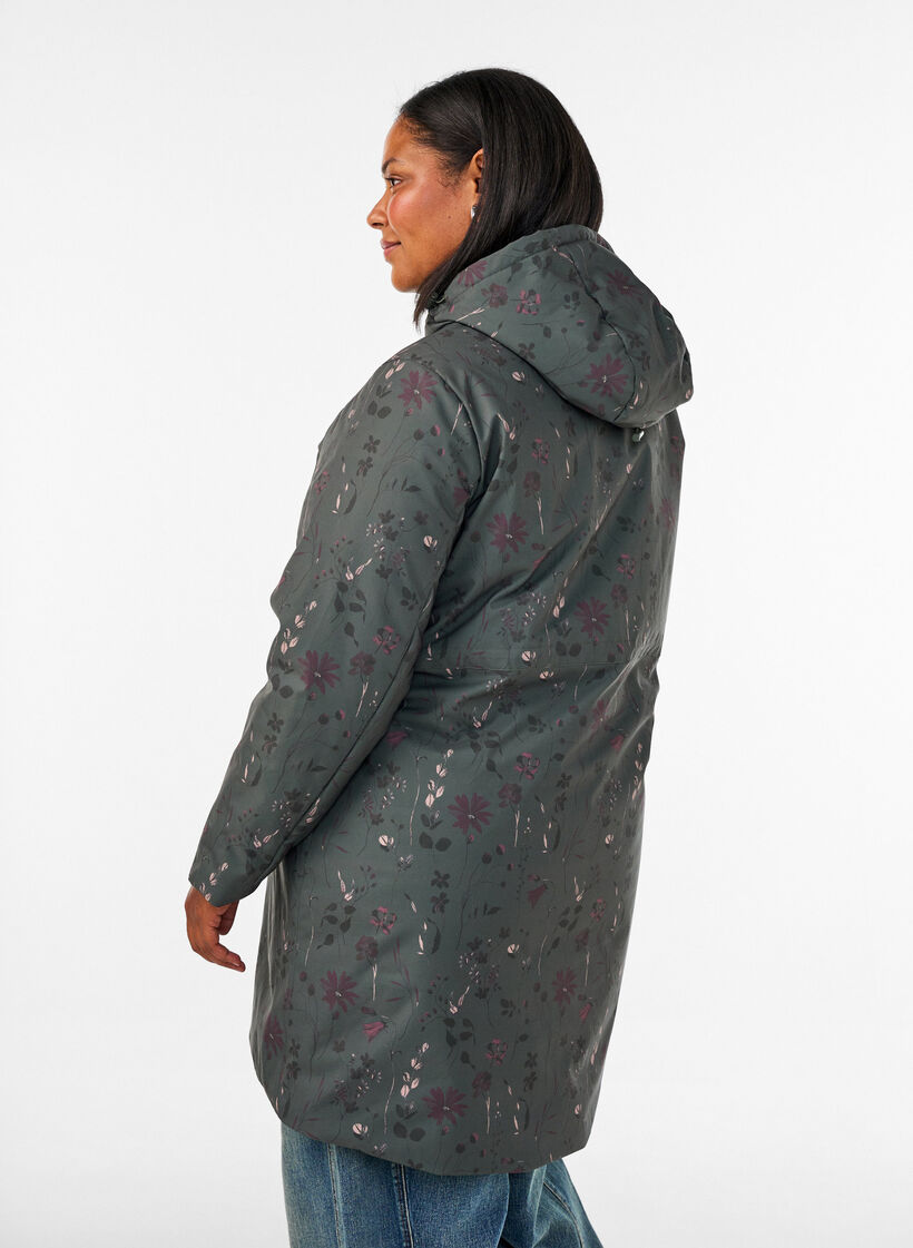 Gepolsterte Winterjacke mit Blumenprint, Gr&uuml;n, Model image number 2