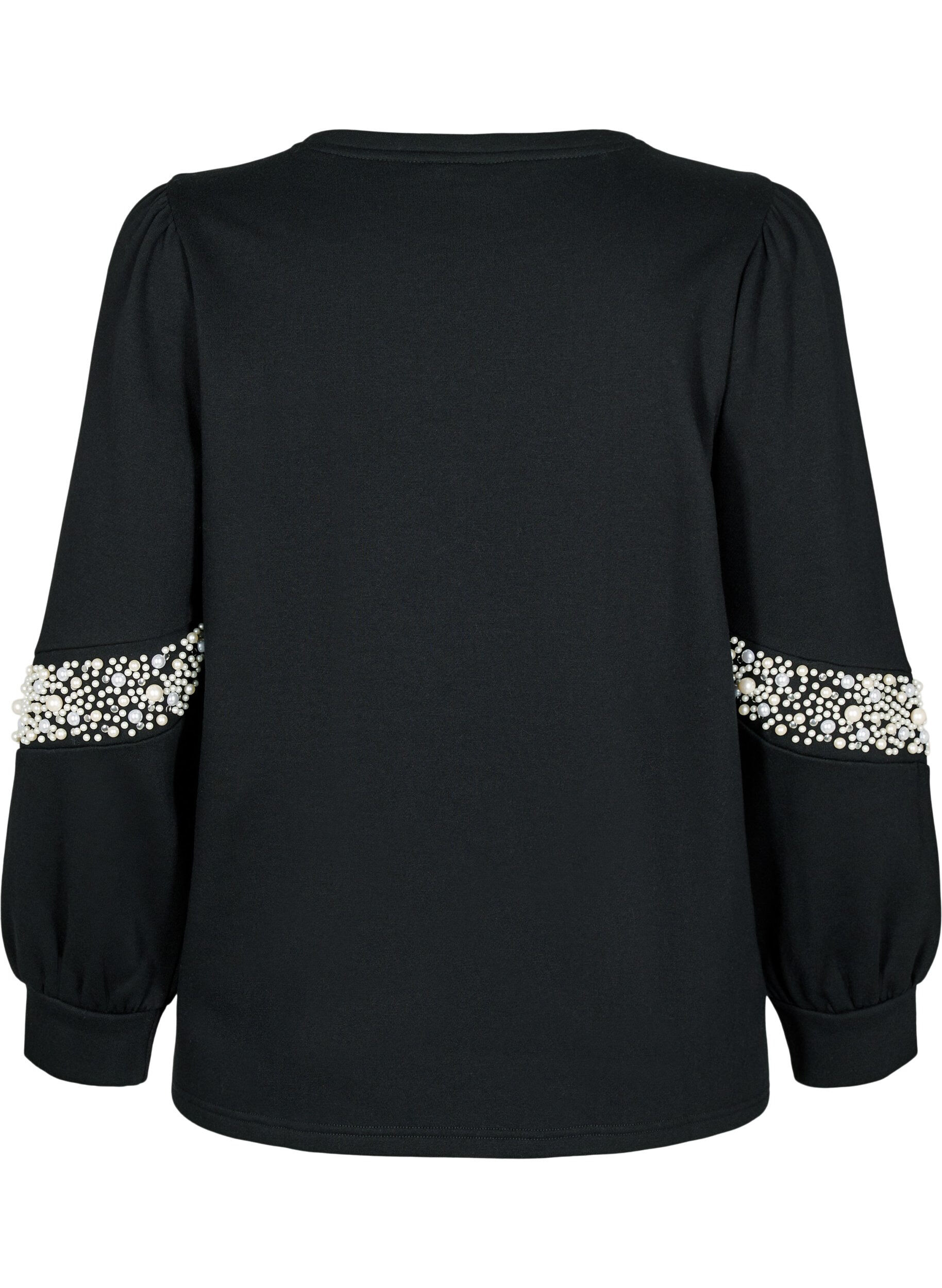 Zizzi Sweatshirt mit Perlendetails, Black, Packshot image number 1
