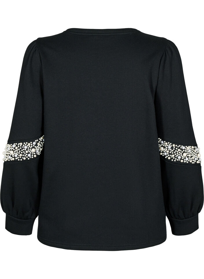 Sweatshirt mit Perlendetails, Black, Packshot image number 1