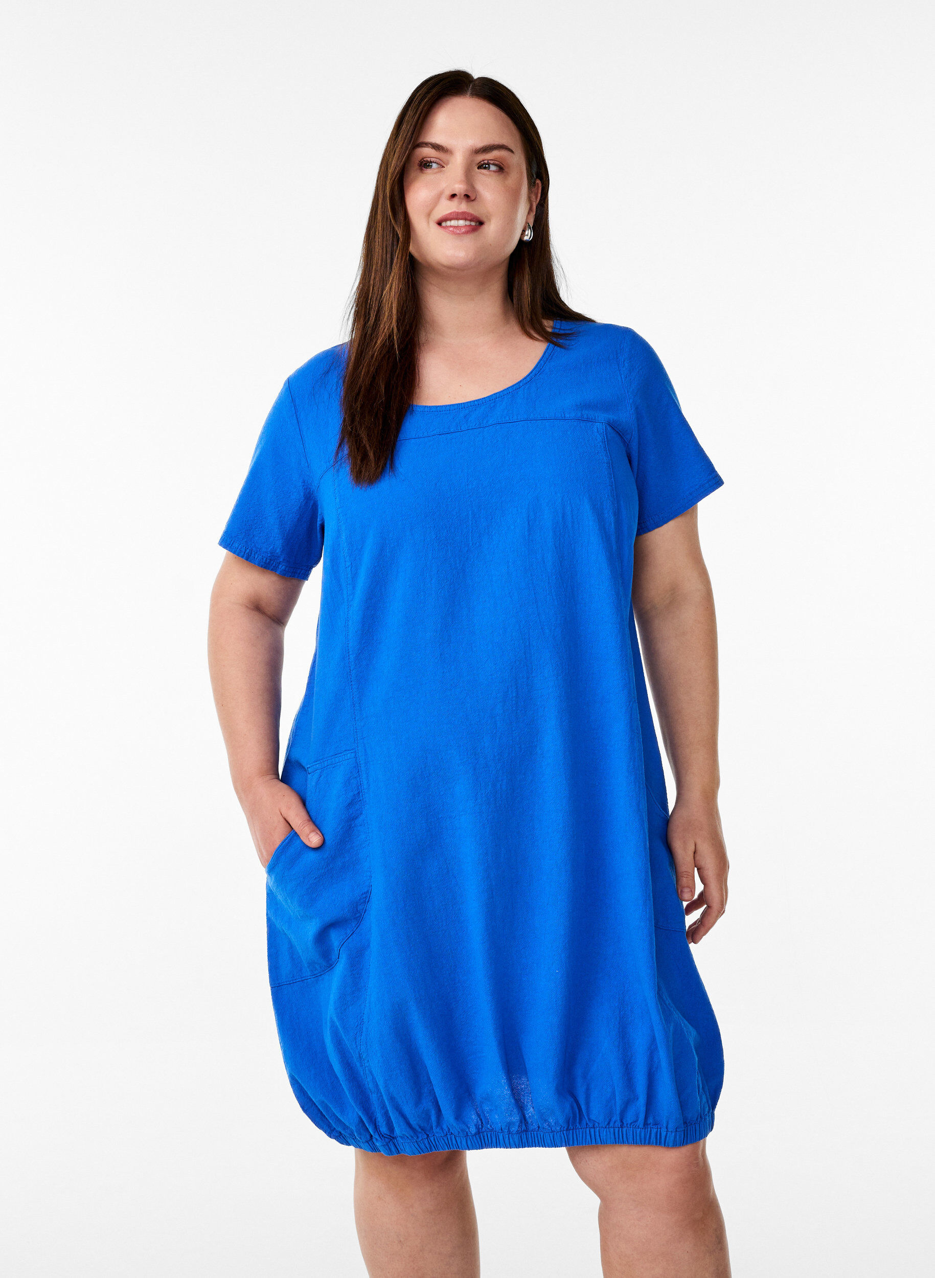 Zizzi Kurzarm Kleid aus Baumwolle, Blau, Model image number 0